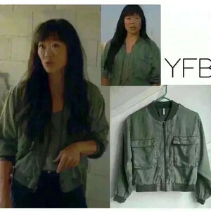 Young Fabulous and Broke Cropped Tencel Utility Bomber Jacket Green  size XS